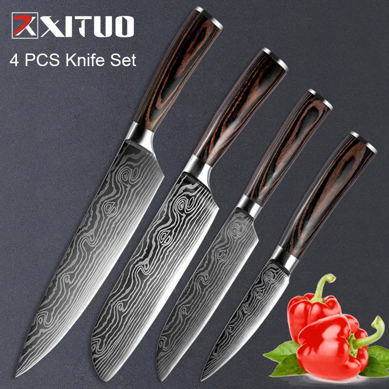 XITUO 1-5PCS set Chef Knife Japanese Stainless Steel Sanding Laser Pattern Knives Professional Sharp Blade Knife Cooking Tool