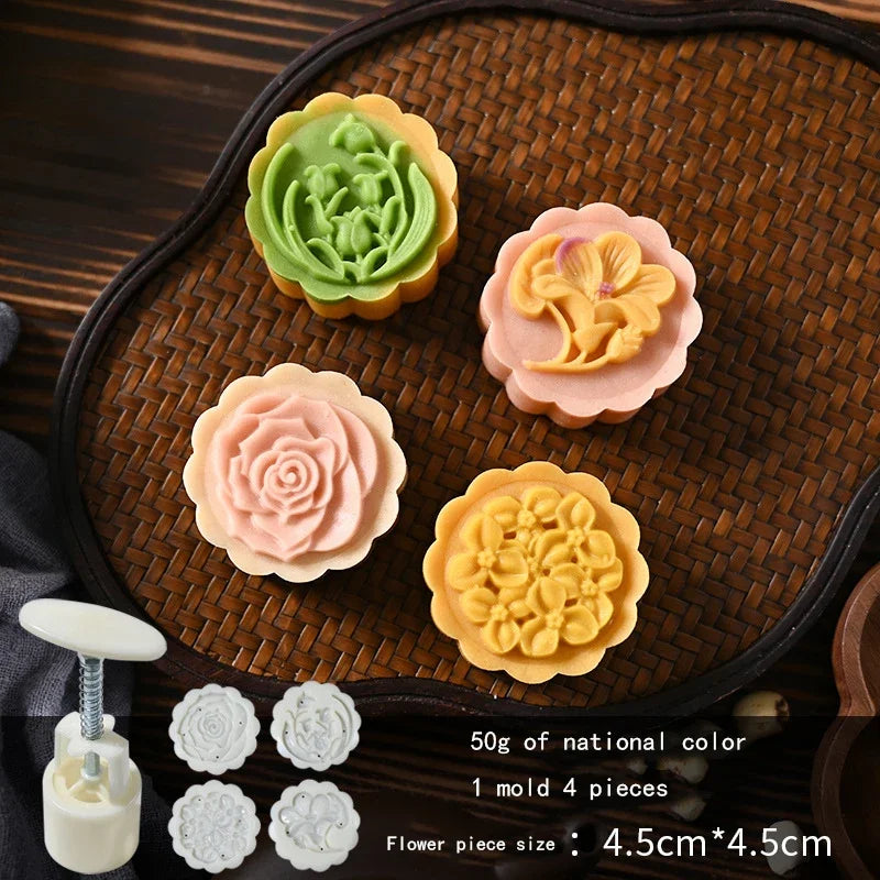 Flower Shaped Mooncake Mold Hand Press Stamp Fondant Moon Cake Decorating Tools Kitchen Cookie Cutter Pastry Baking Tool