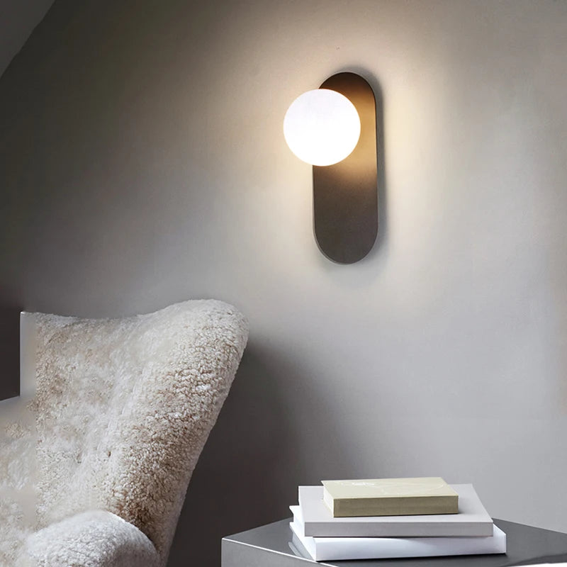 Interior LED Wall Lamps Wall Lighting Fixtures for Bedroom Living Room Indoor Frosted Glass Ball Wall Sconce for Corridor Aisle
