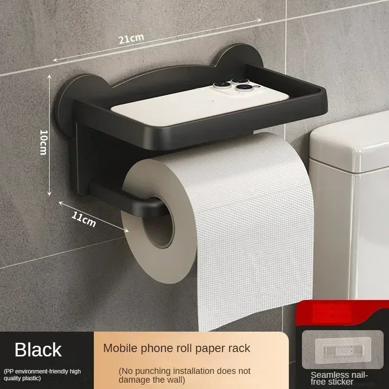 Toilet Paper Holder Stand Wall-Mounted Toilet Paper Dispenser Kitchen Bathroom Storage Rack For Tissue Box Shelf Phone Holder