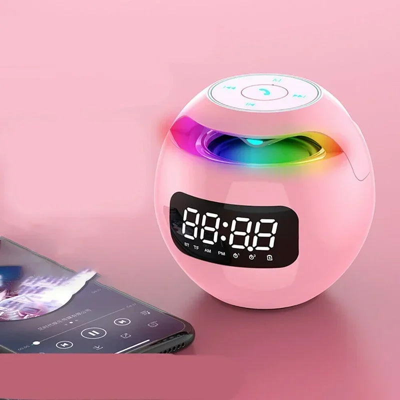 Digital LED Alarm Clock TF/FM Radio bluetooth Speaker Round Bedside Night Light Colorful Light Music Play Table Clock