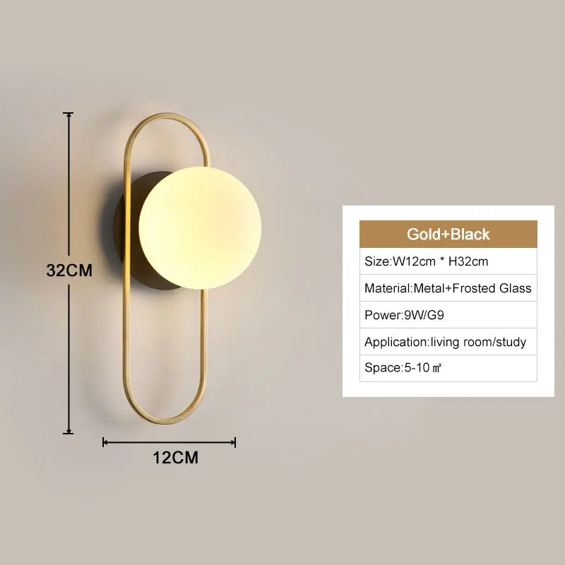Interior LED Wall Lamps Wall Lighting Fixtures for Bedroom Living Room Indoor Frosted Glass Ball Wall Sconce for Corridor Aisle