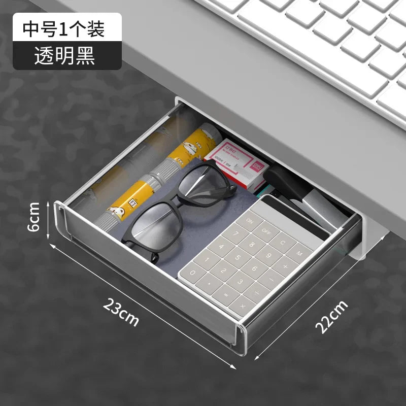 Office Storage Box Under Desk Hidden Drawer Clear Organizer Drawer Desk Supplies Holder Rack Memo Pen Stationery Storage Tray