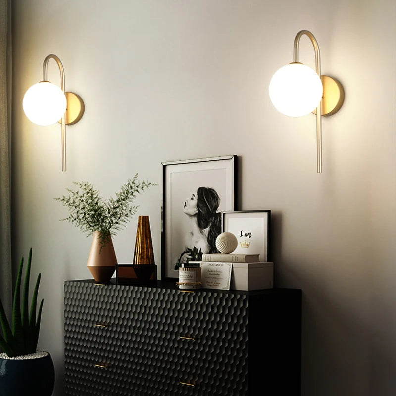 Interior LED Wall Lamps Wall Lighting Fixtures for Bedroom Living Room Indoor Frosted Glass Ball Wall Sconce for Corridor Aisle