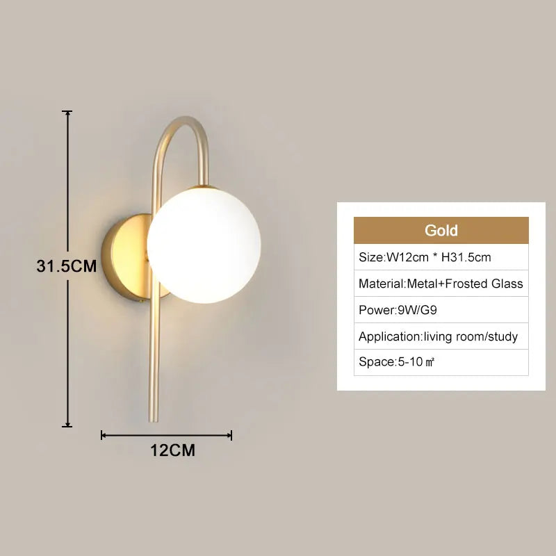 Interior LED Wall Lamps Wall Lighting Fixtures for Bedroom Living Room Indoor Frosted Glass Ball Wall Sconce for Corridor Aisle