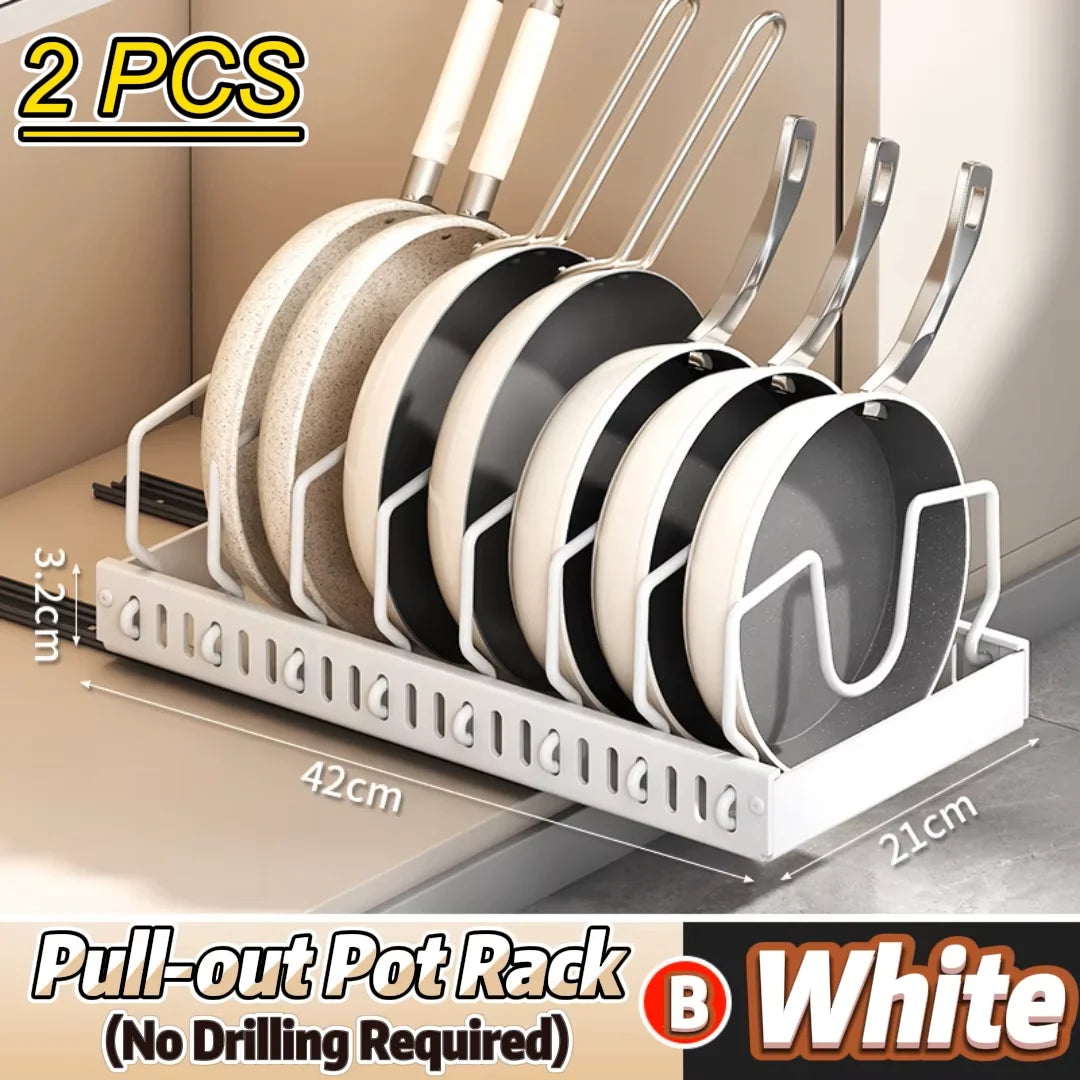 Pots and Pans Organizer Under Cabinet,Sliding Pot Lid Holder and Pan Rack Kitchen,Pull out Pot and Pan Organizer,Kitchen Storage