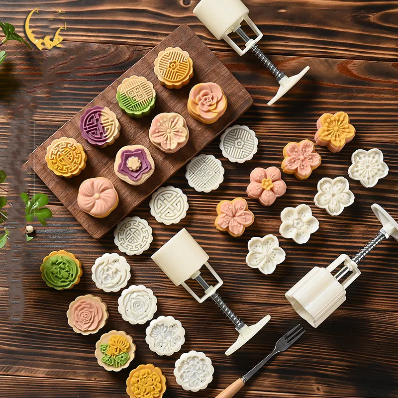 Flower Shaped Mooncake Mold Hand Press Stamp Fondant Moon Cake Decorating Tools Kitchen Cookie Cutter Pastry Baking Tool