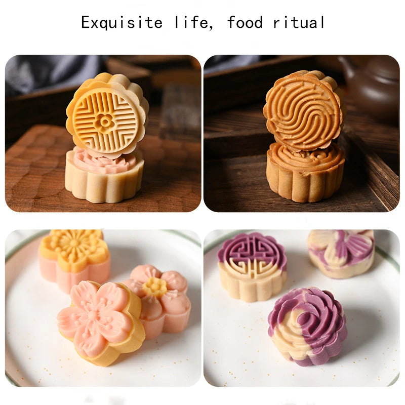 Flower Shaped Mooncake Mold Hand Press Stamp Fondant Moon Cake Decorating Tools Kitchen Cookie Cutter Pastry Baking Tool
