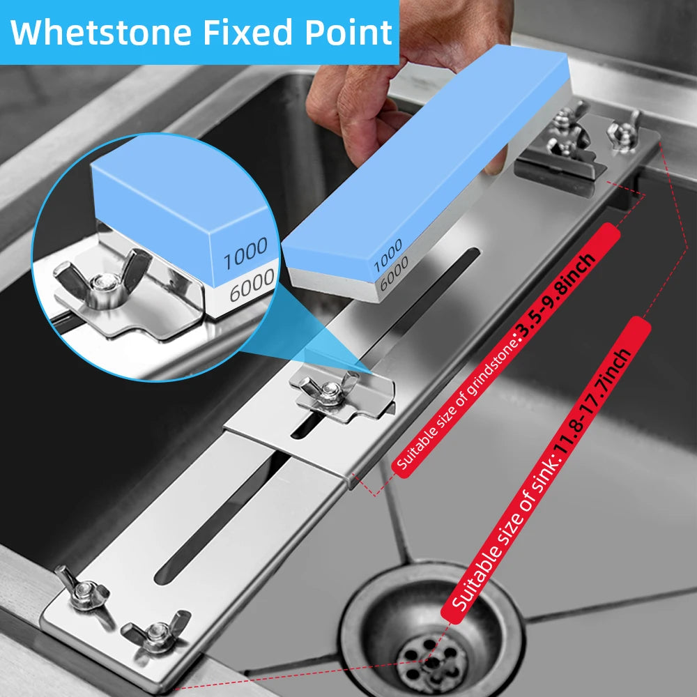 Whetstone Knife Sharpener Water Stone Plate Grinding Stone Base with Angle Guide Adjustable Whetstones Sink Bridge Holder