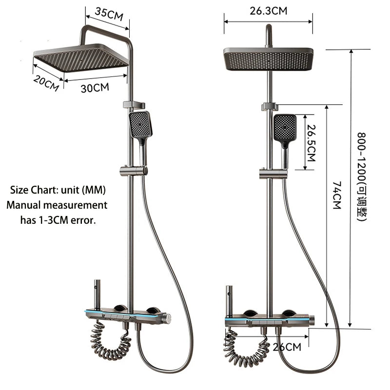 Grey Shower Set Ambient Light Shower System Set Hotel Apartment Modern Digital Display Showers Faucet Set Bathroom Accessories