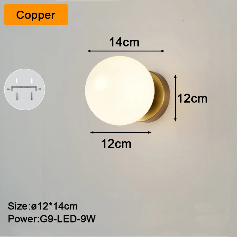Interior LED Wall Lamps Wall Lighting Fixtures  for Bedroom Living Room Indoor Frosted Glass Ball Wall Sconce for Corridor Aisle