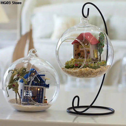 Iron Art Home Decoration Table Ball Lantern Candle Hanging Stand Holder Retro Glass Ball Hanging Stand Candle Holder Wedding