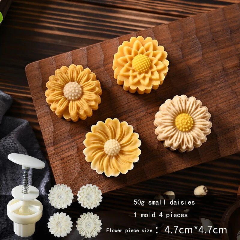 Flower Shaped Mooncake Mold Hand Press Stamp Fondant Moon Cake Decorating Tools Kitchen Cookie Cutter Pastry Baking Tool