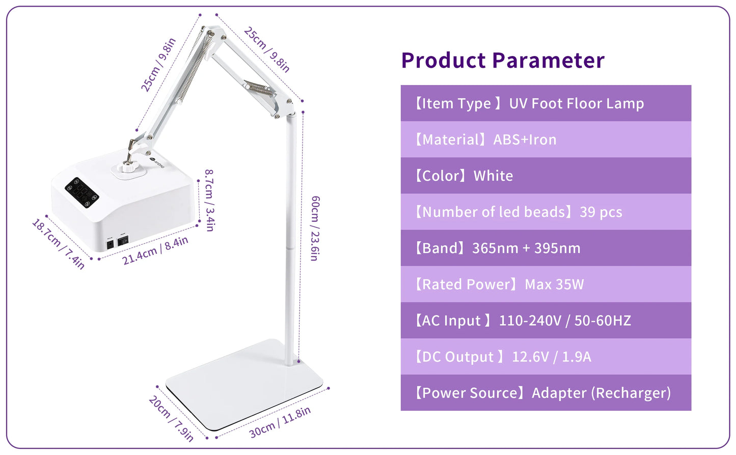 35W UV Foot Nails Floor Lamp Rechargeable UV Feet Lamp LED Curing Lamp Feet Nails Gel Drying Light Beauty UV Foot Nail Lamp