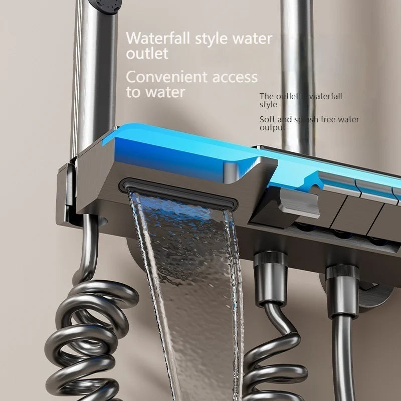 Grey Shower Set Ambient Light Shower System Set Hotel Apartment Modern Digital Display Showers Faucet Set Bathroom Accessories