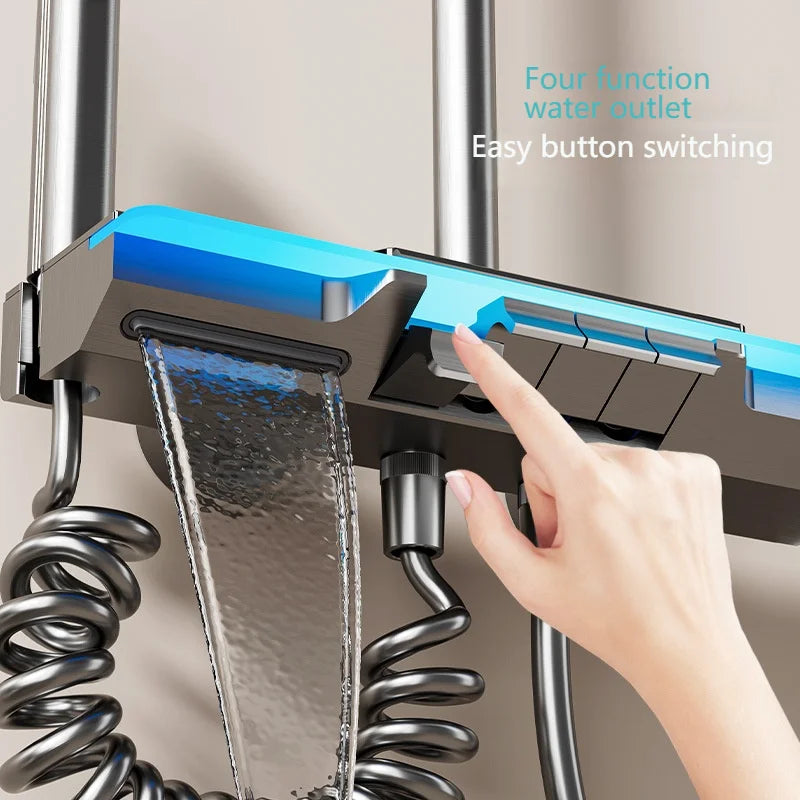 Grey Shower Set Ambient Light Shower System Set Hotel Apartment Modern Digital Display Showers Faucet Set Bathroom Accessories